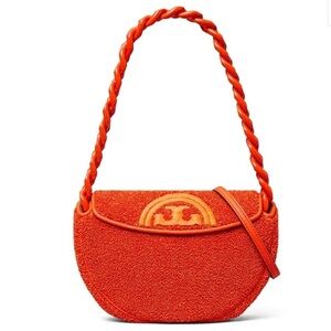 Tory Burch Mini Fleming Raffia Crescent Shoulder Bag